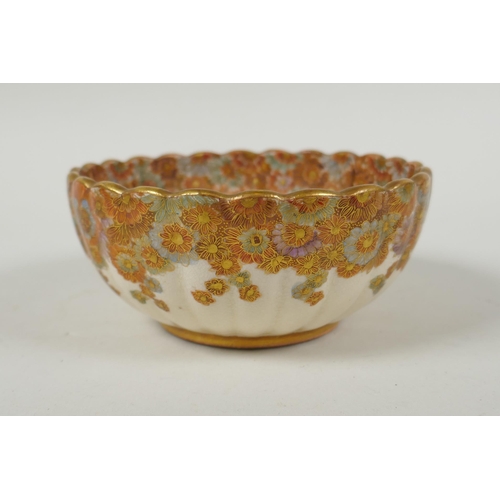 11 - A Japanese Meiji period satsuma millefiori bowl of ribbed form, signed to the base Fuzan Ryun (?), 1... 