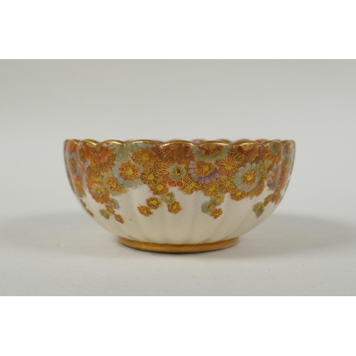 11 - A Japanese Meiji period satsuma millefiori bowl of ribbed form, signed to the base Fuzan Ryun (?), 1... 