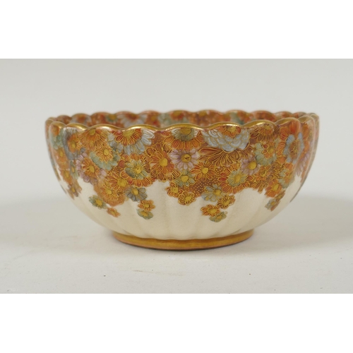 11 - A Japanese Meiji period satsuma millefiori bowl of ribbed form, signed to the base Fuzan Ryun (?), 1... 