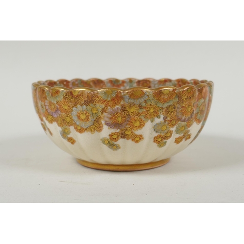 11 - A Japanese Meiji period satsuma millefiori bowl of ribbed form, signed to the base Fuzan Ryun (?), 1... 