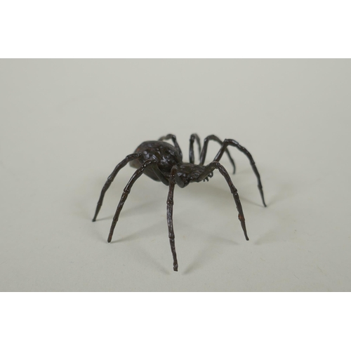 110 - A Japanese style bronze okimono spider, 7cm wide