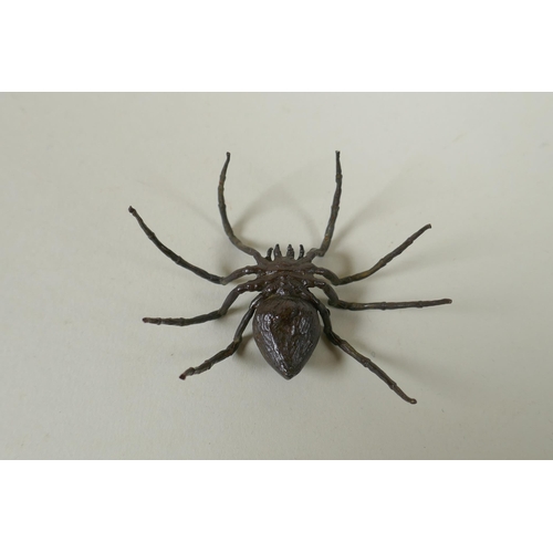 110 - A Japanese style bronze okimono spider, 7cm wide