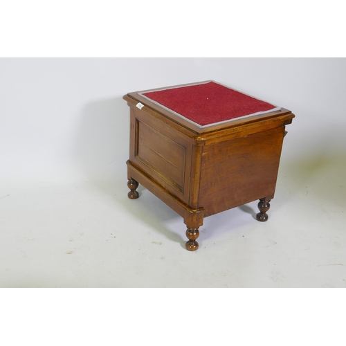 1105 - A Victorian mahogany step commode, the rising top with fold out arms, a bidet, carved walnut commode... 