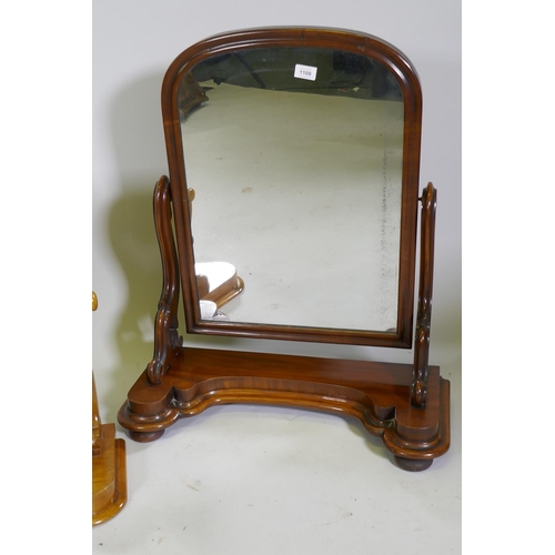 1108 - A Victorian mahogany arched top swing toilet mirror, 79cm high, and a similar in satin birch