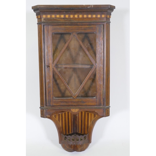 1116 - A small Victorian inlaid rosewood hanging corner display cabinet