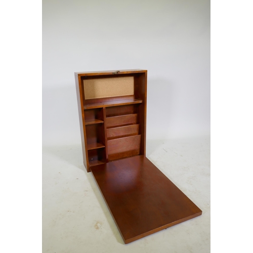 1119 - A student's hanging desk, with fall front and fitted interior, 57 x 16 x 82cm