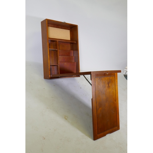 1119 - A student's hanging desk, with fall front and fitted interior, 57 x 16 x 82cm