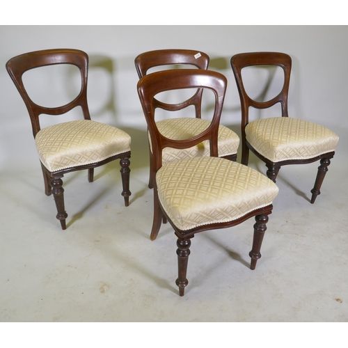 1124 - Set of four Victorian mahogany balloon back dining chairs, raised on turned supports