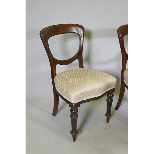 1124 - Set of four Victorian mahogany balloon back dining chairs, raised on turned supports