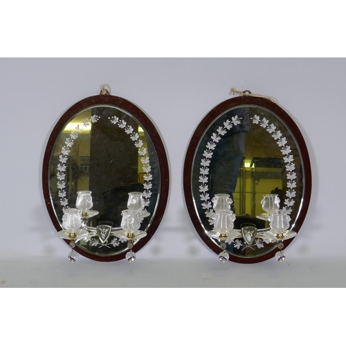 1135 - William Tonks & Sons, a pair of Victoria girandoles, the mirrors etched and engraved with traili... 