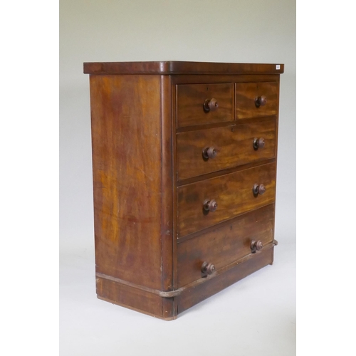 1155 - A Victorian mahogany veneered chest of two over three drawers, 103 x 48 x 112cm