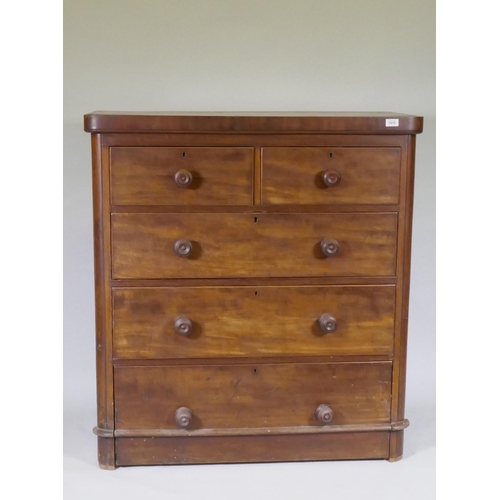 1155 - A Victorian mahogany veneered chest of two over three drawers, 103 x 48 x 112cm