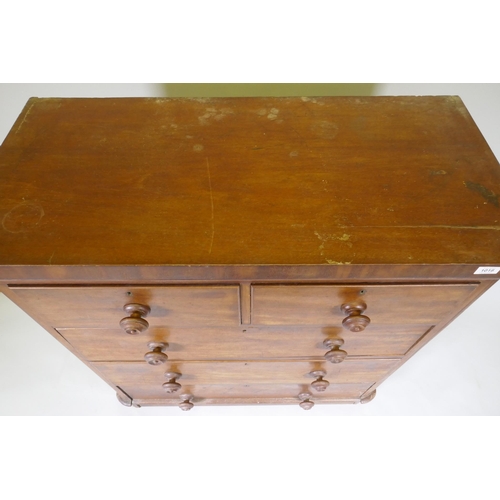 1155 - A Victorian mahogany veneered chest of two over three drawers, 103 x 48 x 112cm