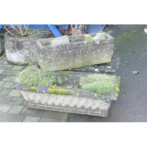 1166 - A pair of vintage concrete/reconstituted stone garden troughs and another similar, 89 x 40 x 28cm