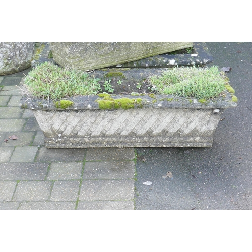 1166 - A pair of vintage concrete/reconstituted stone garden troughs and another similar, 89 x 40 x 28cm