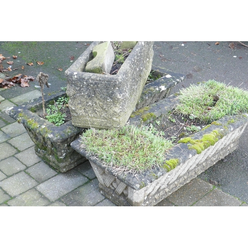 1166 - A pair of vintage concrete/reconstituted stone garden troughs and another similar, 89 x 40 x 28cm