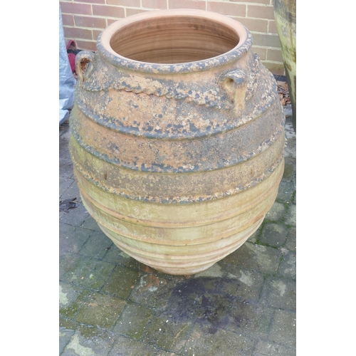 1168 - A large vintage terracotta amphora shaped garden pot, 87cm high