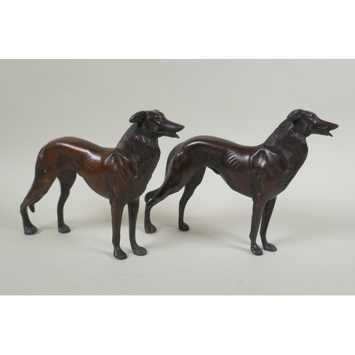 117 - A pair of bronzed metal greyhounds, 22cm long