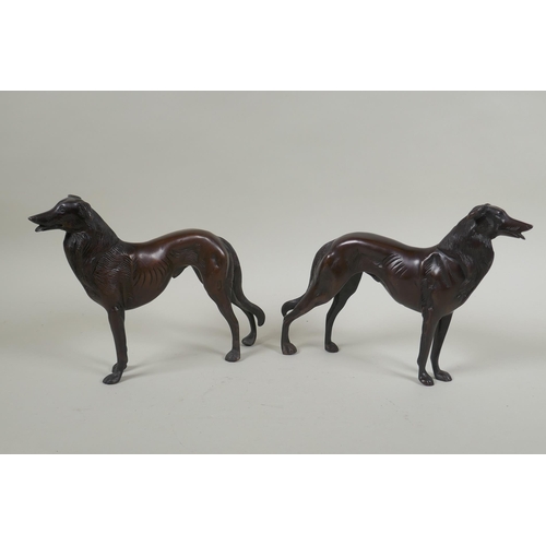 117 - A pair of bronzed metal greyhounds, 22cm long