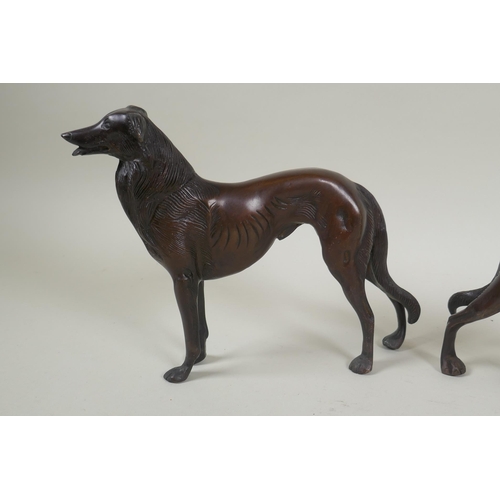 117 - A pair of bronzed metal greyhounds, 22cm long