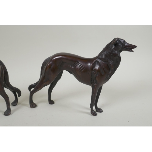 117 - A pair of bronzed metal greyhounds, 22cm long