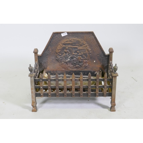 1174 - A cast iron fire basket with back, 56 x 28 x 47cm