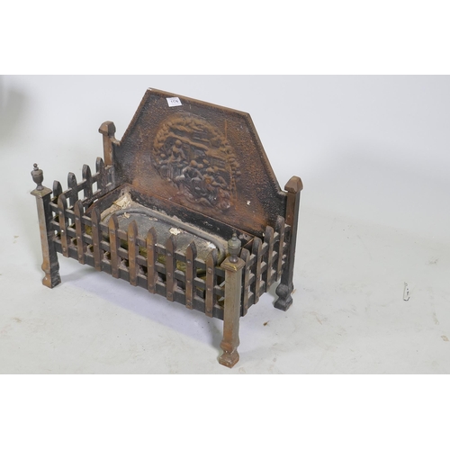 1174 - A cast iron fire basket with back, 56 x 28 x 47cm