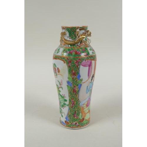 150 - A C19th Chinese Canton famille rose porcelain vase, with two gilt raised dragons and decorative pane... 