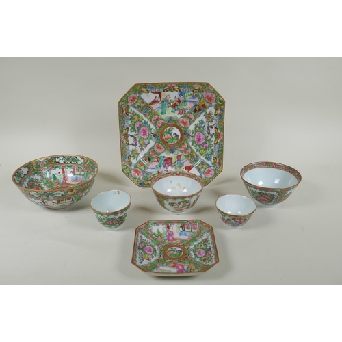 151 - A quantity of Chinese Republic Canton famille rose porcelain bowls and dishes, largest 21 x 21cm, AF