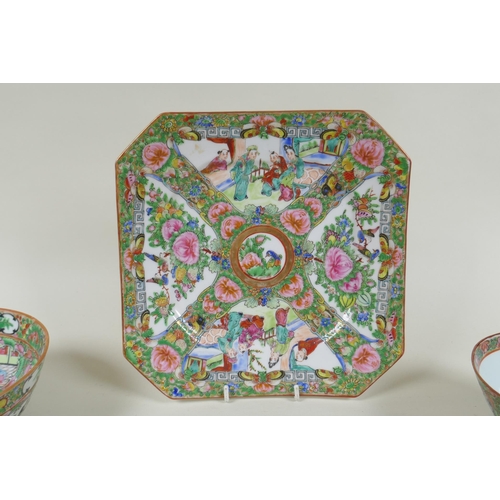 151 - A quantity of Chinese Republic Canton famille rose porcelain bowls and dishes, largest 21 x 21cm, AF