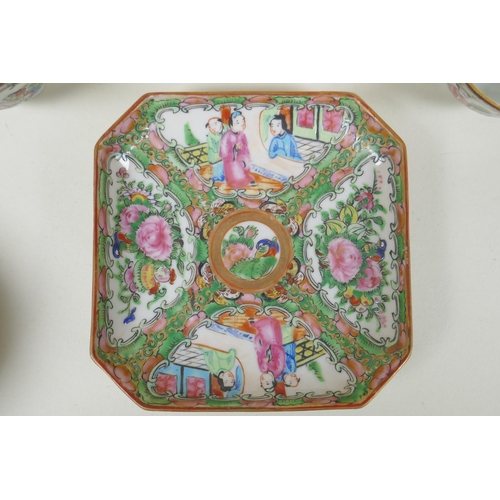 151 - A quantity of Chinese Republic Canton famille rose porcelain bowls and dishes, largest 21 x 21cm, AF