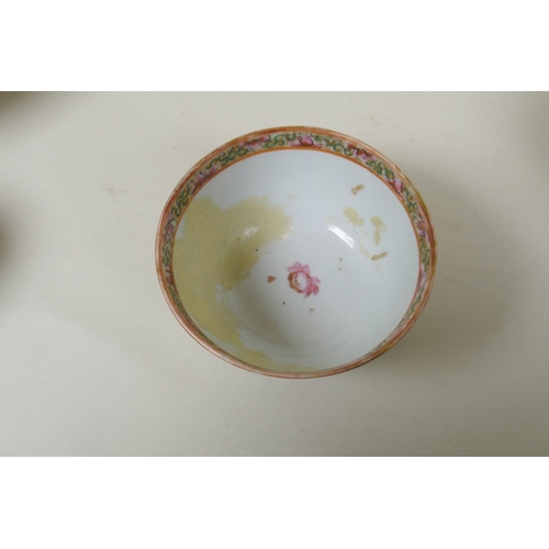 151 - A quantity of Chinese Republic Canton famille rose porcelain bowls and dishes, largest 21 x 21cm, AF