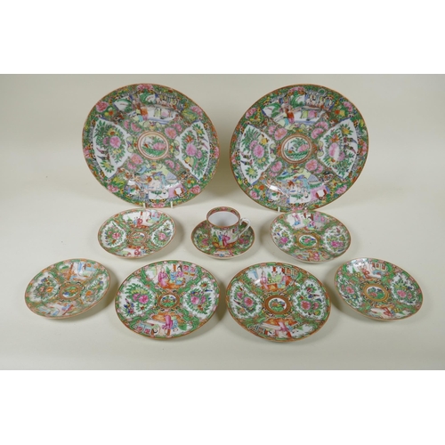 154 - A collection of Chinese Republic Canton famille rose porcelain cabinet plates and saucers, largest 2... 