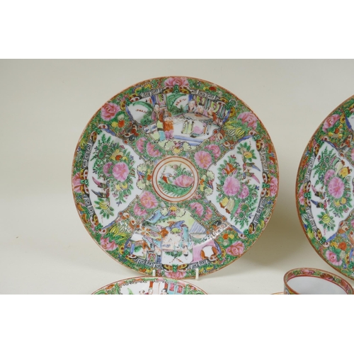 154 - A collection of Chinese Republic Canton famille rose porcelain cabinet plates and saucers, largest 2... 