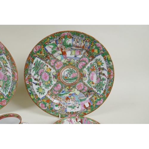 154 - A collection of Chinese Republic Canton famille rose porcelain cabinet plates and saucers, largest 2... 