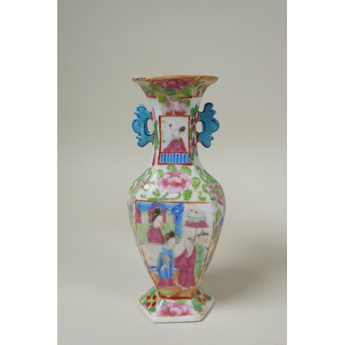 155 - Three C19th Chinese Canton famille rose porcelain vases decorated with birds, insects, flowers and f... 