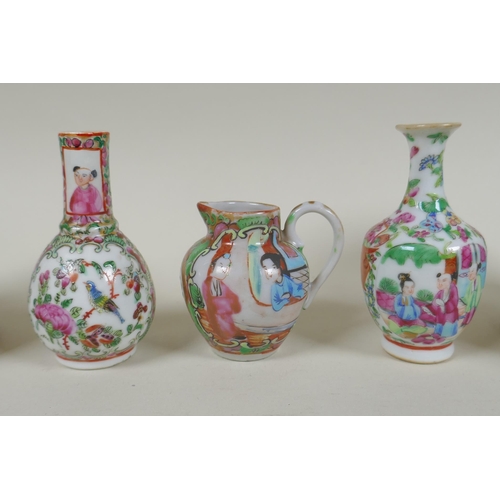 156 - A collection of late C19th/early C20th Canton famille rose porcelain to include miniature vases, jug... 