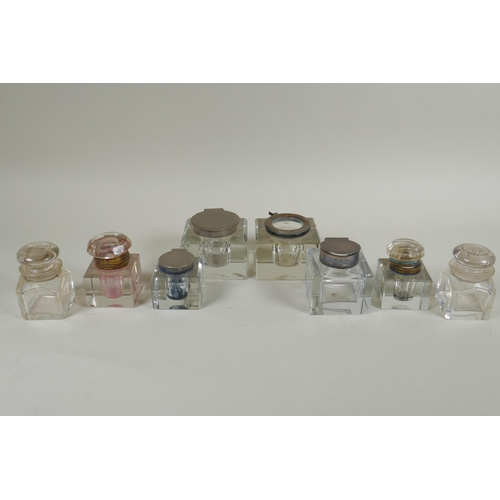 168 - A collection of antique glass ink wells, largest 7.5 x 7.5cm 