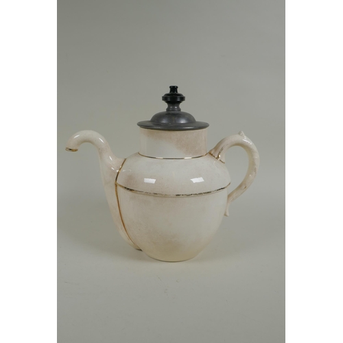 170 - A C19th Burslem Royal patent self pouring teapot, an early stoneware mug with transfer decoration of... 