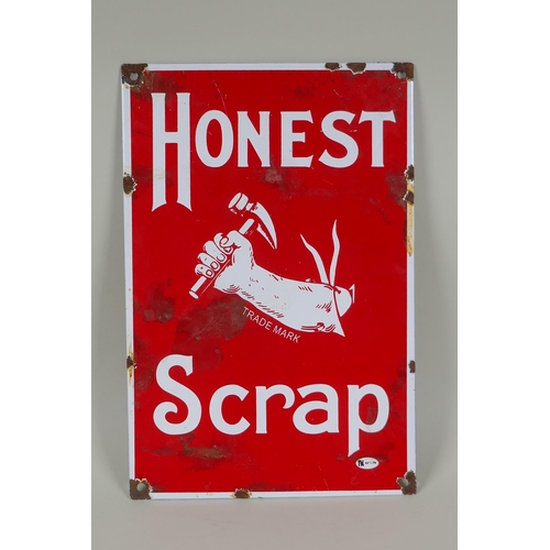 174 - A vintage style Honest Scrap enamel sign, 20 x 30cm