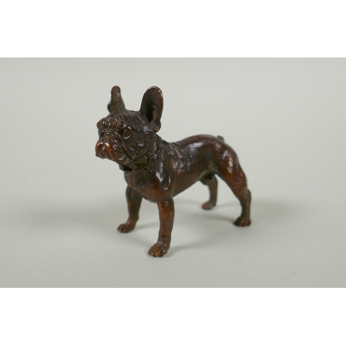 175 - A Japanese style bronze okimono French bulldog, 7cm long