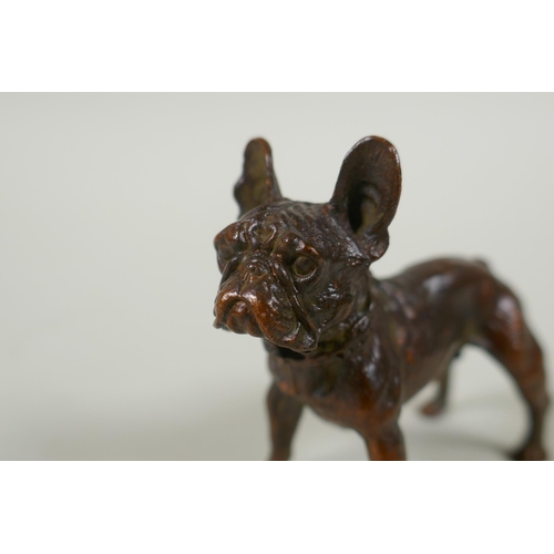 175 - A Japanese style bronze okimono French bulldog, 7cm long