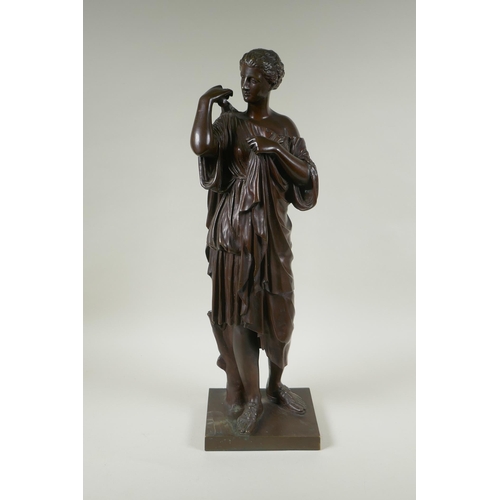 176 - A Grand Tour style bronze of a Greco-Roman woman, Diana of Gabii, after Praxiteles, 55cm high