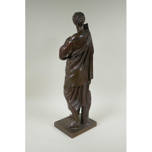 176 - A Grand Tour style bronze of a Greco-Roman woman, Diana of Gabii, after Praxiteles, 55cm high