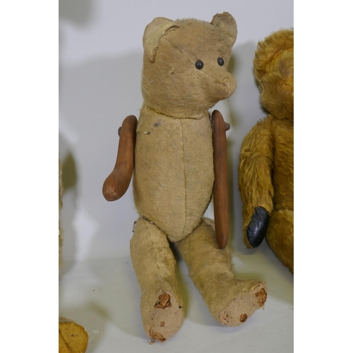 203 - A collection of antique plush teddy bears for repair, largest 67cm long