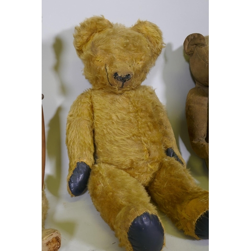 203 - A collection of antique plush teddy bears for repair, largest 67cm long