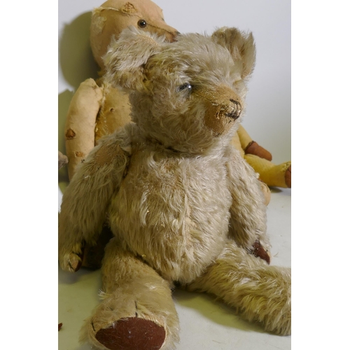 203 - A collection of antique plush teddy bears for repair, largest 67cm long