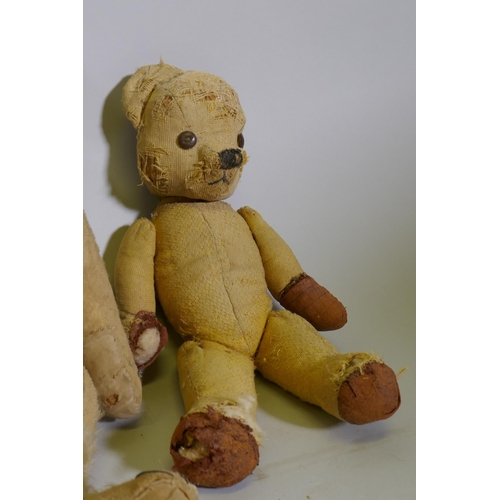 203 - A collection of antique plush teddy bears for repair, largest 67cm long