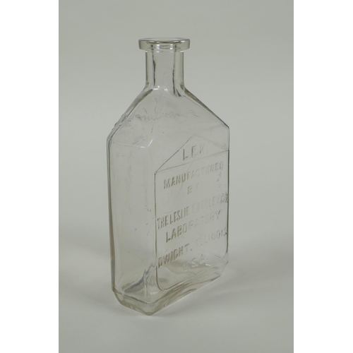 21 - An antique American apothecary bottle, by Leslie E. Keeley (L.E.K.), 15cm high