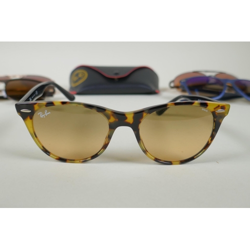 214 - A pair of Ray Ban Wayfarer II sunglasses, RB2185 1248/AC tortoiseshell, and four other pairs of vint... 